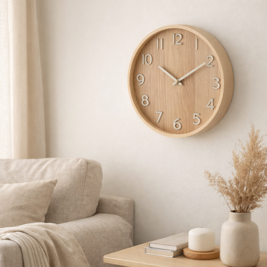 J-Line Horloge Murale Contreplaqué/MDF Naturel Petit en situation