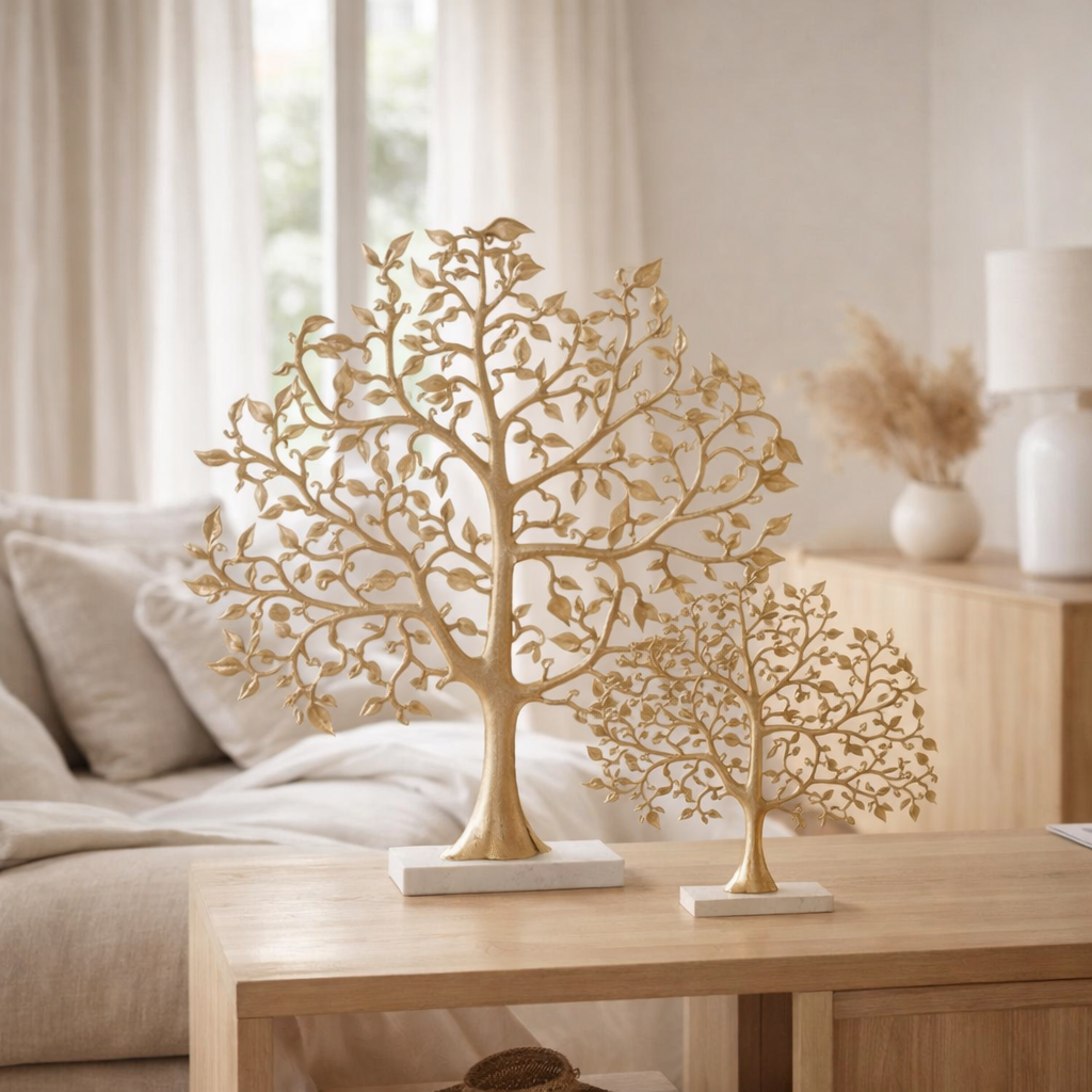 Feuille d'arbre de décoration J-Line - aluminium - or - L en situation