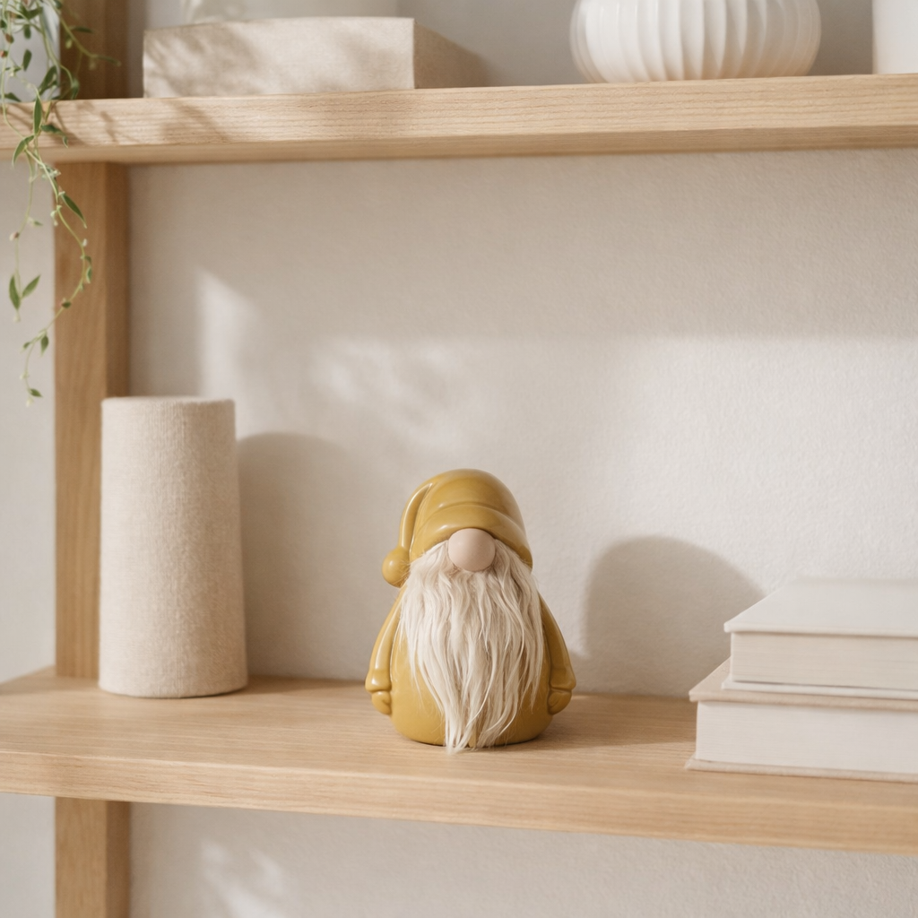 Figurine J-Line Gnome - porcelaine - ocre - M en situation