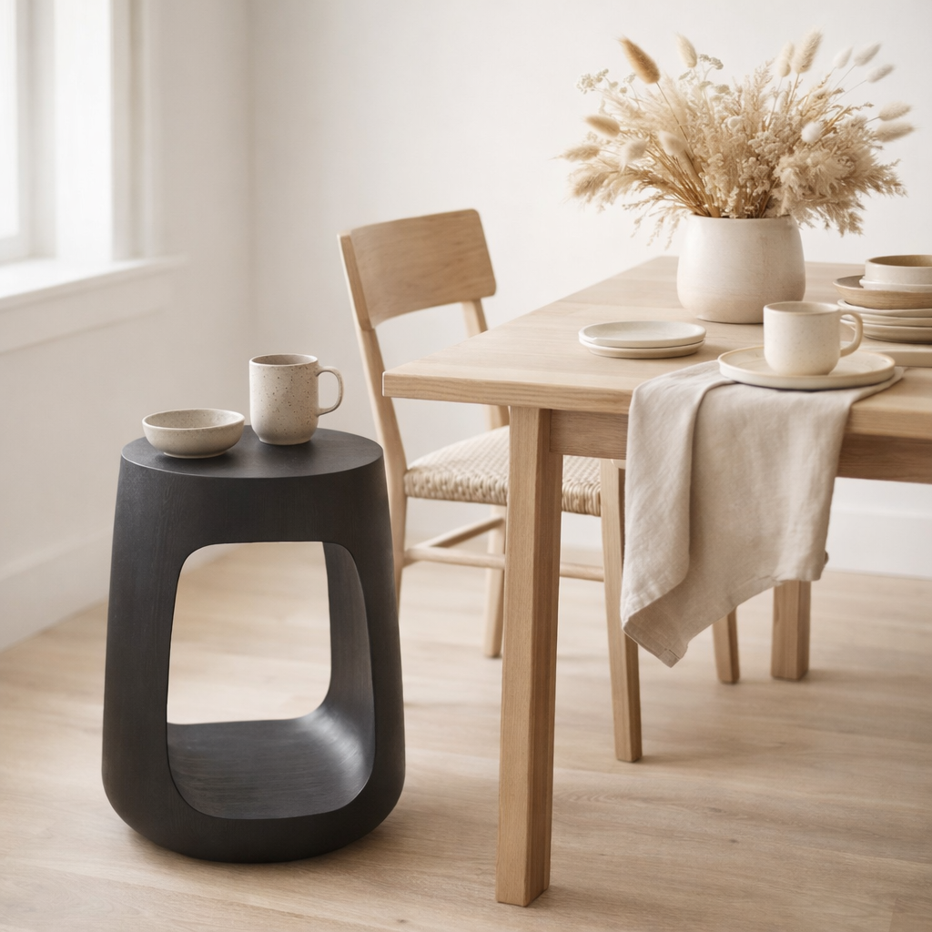 J-Line Table d'Appoint Pod Bois Recyclé Noir en situation