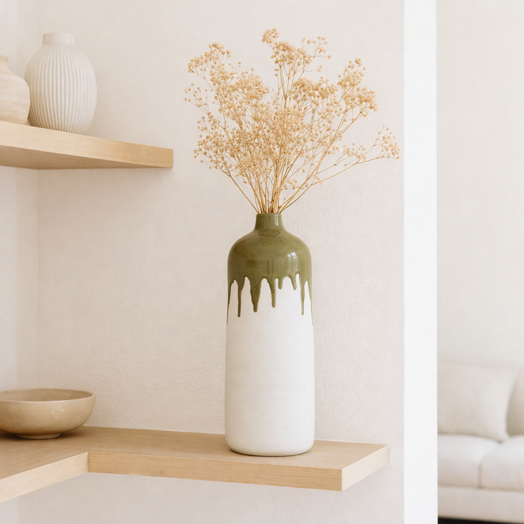 J-Line Vase Olea Bottle - Olive Green / White - Small - 47 cm de haut en situation