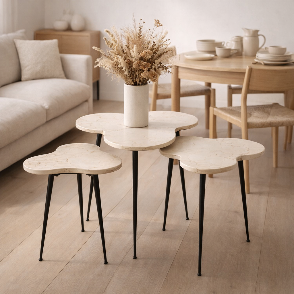 J-Line Set de 3 Tables d'Appoint Marbre/Métal en situation