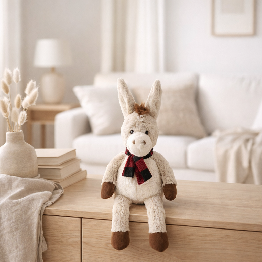 J-Line Âne+Écharpe Peluche Polyester Beige/Marron Petit en situation