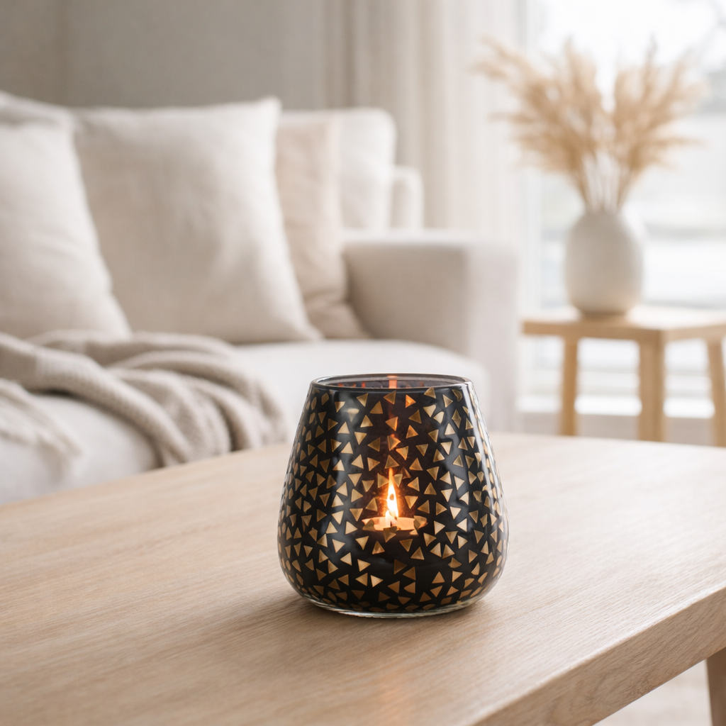 Lanterne J-Line Triangle - verre - noir/or - grand en situation