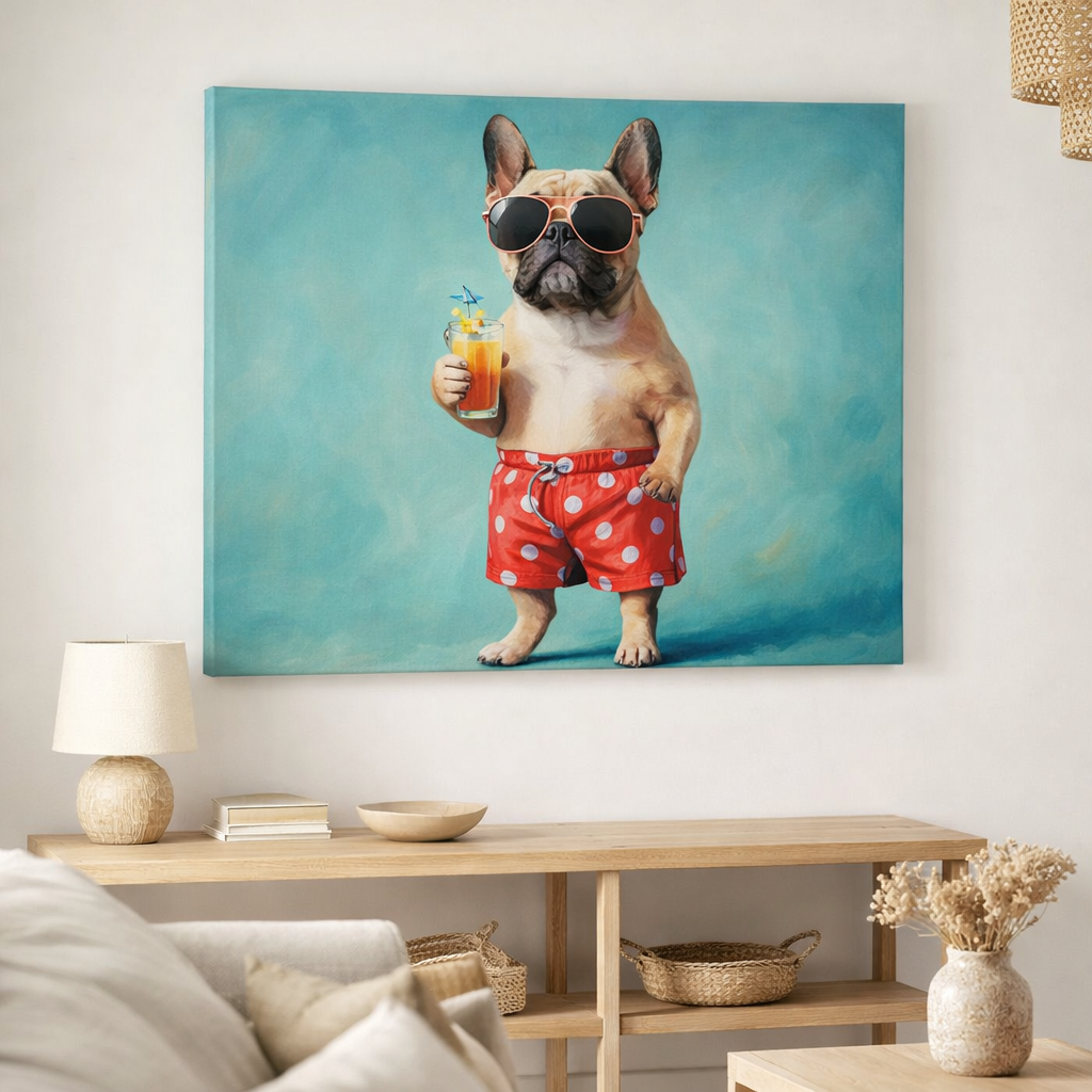 J-Line décoration murale Chien Short de bain - toile/peinture - mix en situation