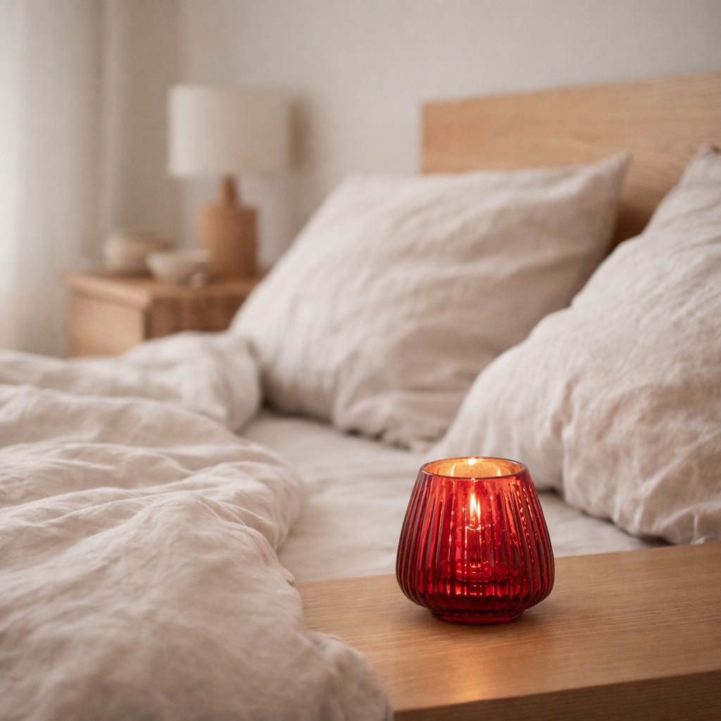 Photophore J-Line Ribbed - verre - rouge en situation