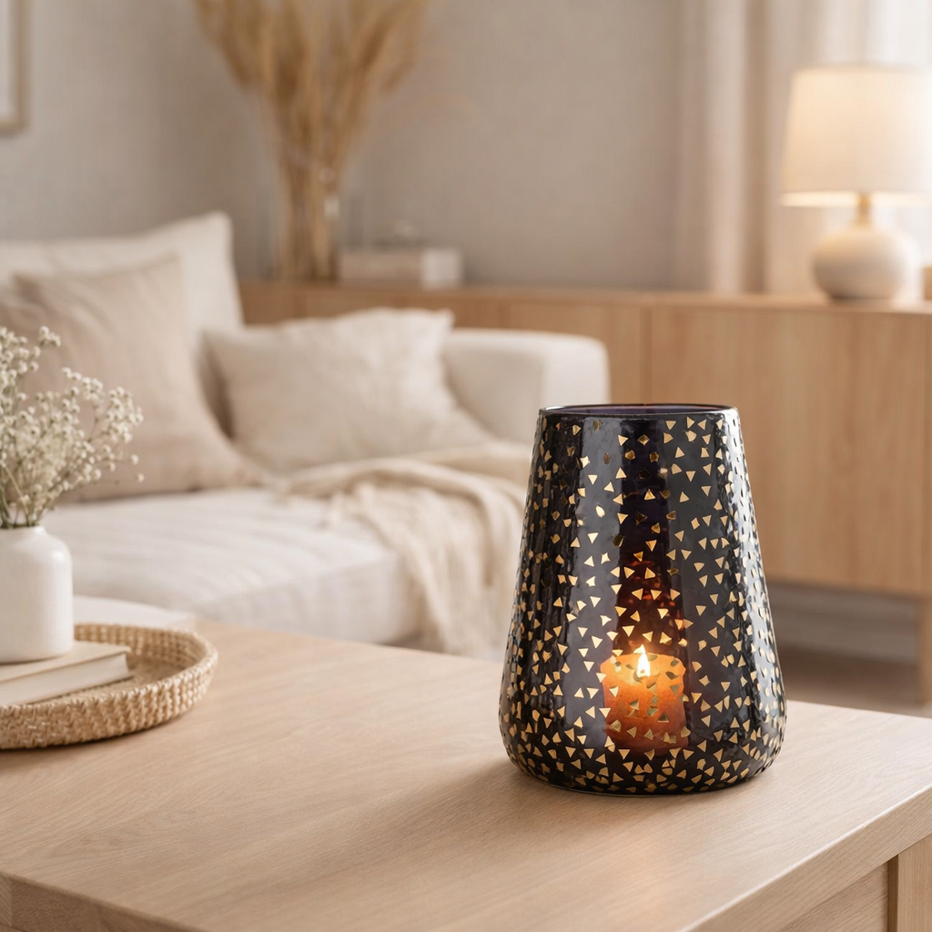 Lanterne J-Line Triangle - verre - noir/or - extra large en situation