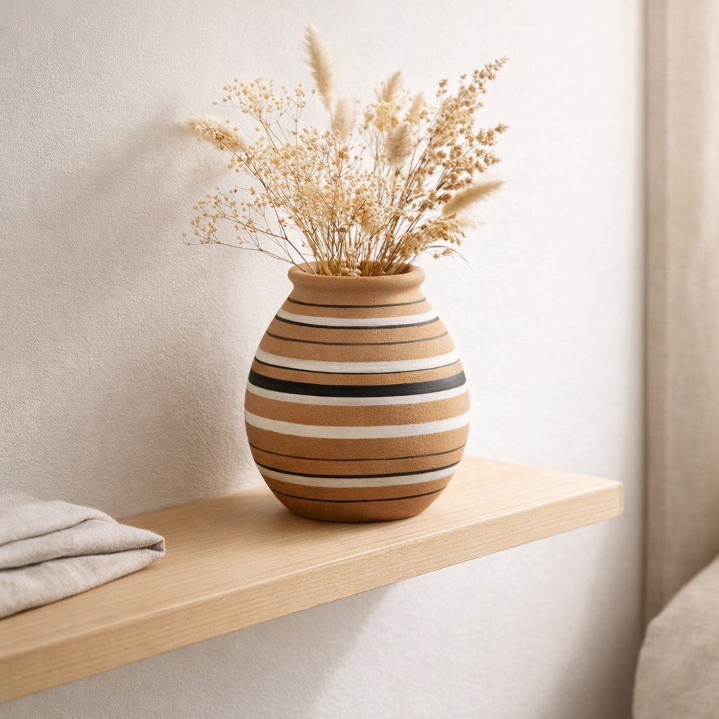 J-Line Vase Tukano Pichet Stripes Terra Marron/Noir/Blanc en situation