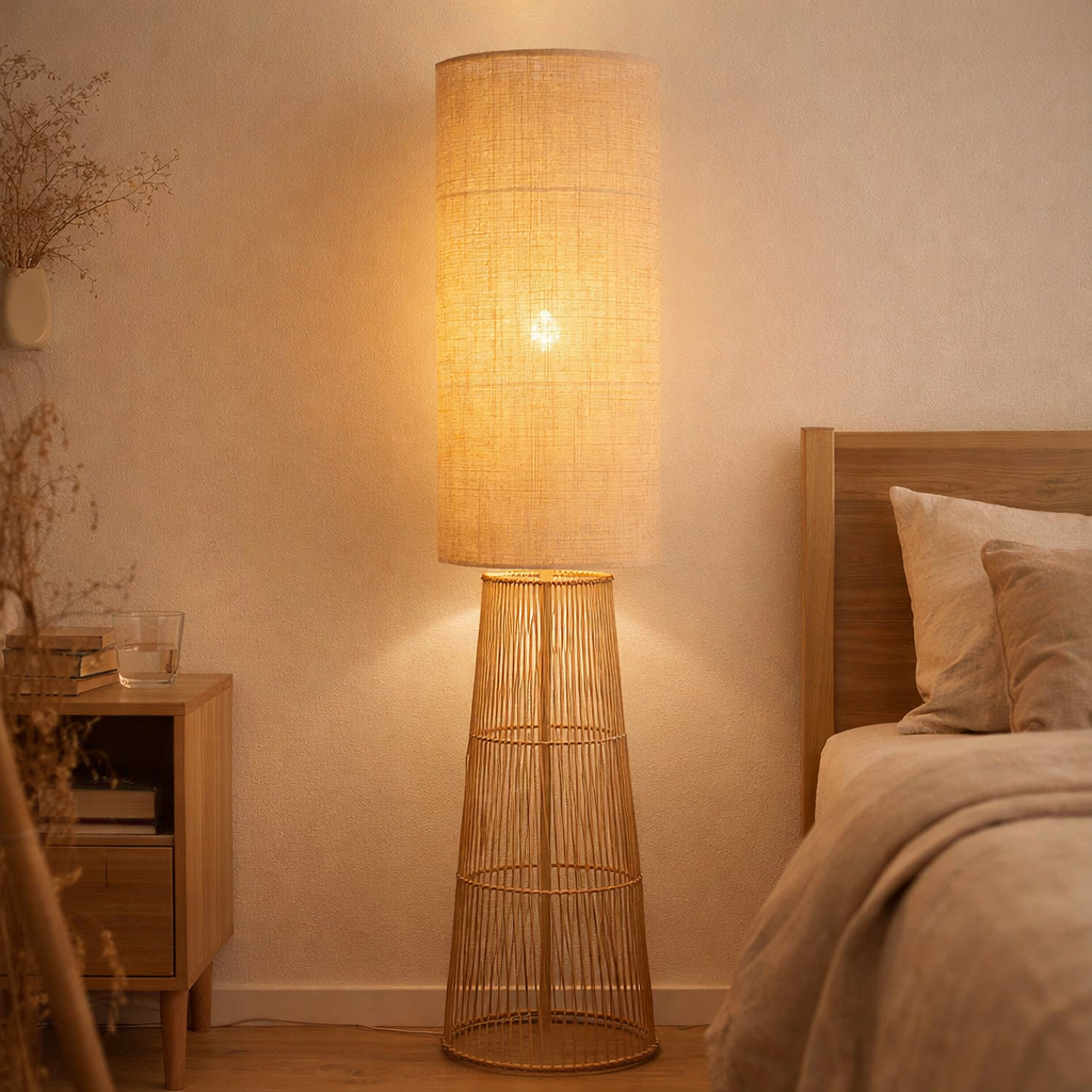 J-Line Lampe Chambre Lin/Bambou Naturel en situation