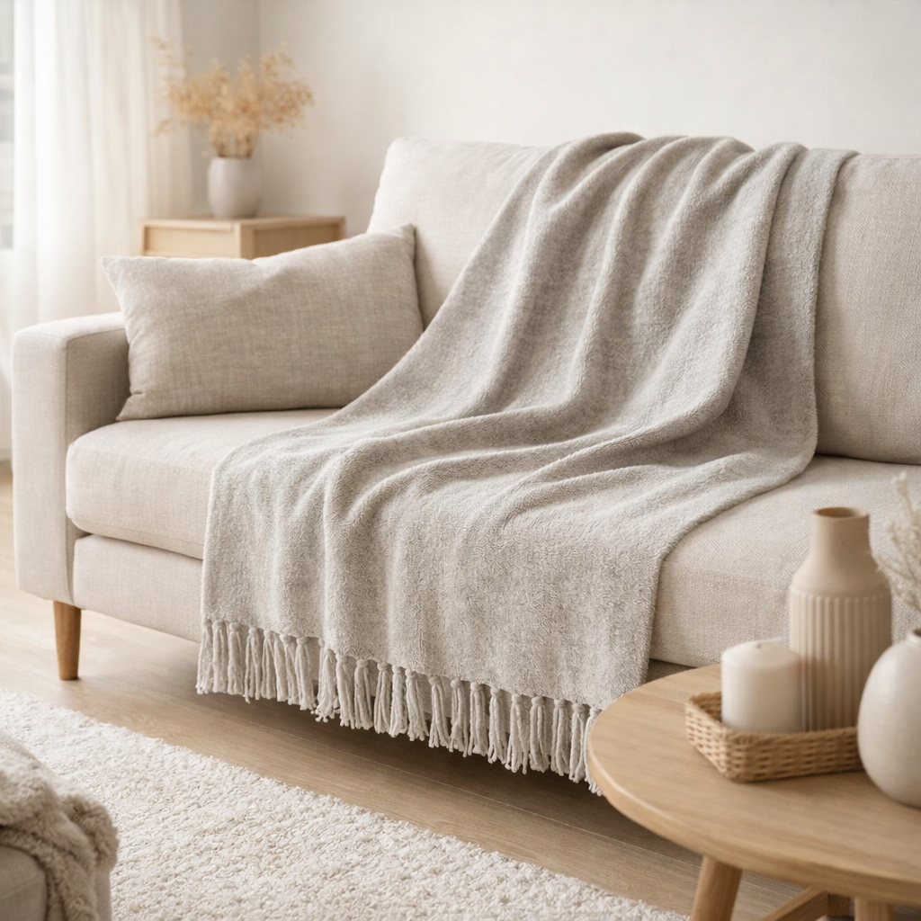 Couverture J-Line Chenille - polyester - gris en situation