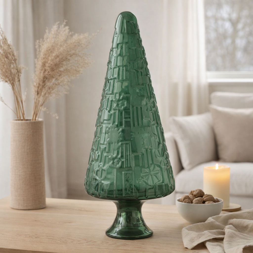 J-Line décoration Sapin de Noël Cône - verre - vert - L en situation
