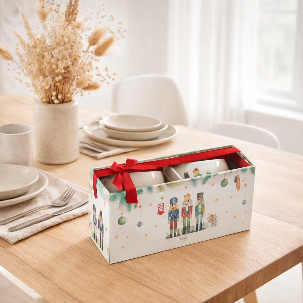J-Line Coffret 2 Bols Casse-Noisette Céramique Blanc en situation