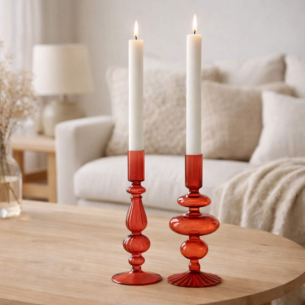 J-Line Bougeoir Ampoules Mix Verre Rouge en situation