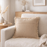 Coussin J-Line Franges - mousseline de coton - beige foncé en situation