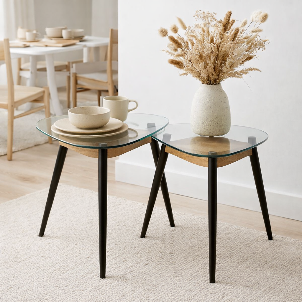 Table J-Line Triangle - bois/verre - naturel en situation
