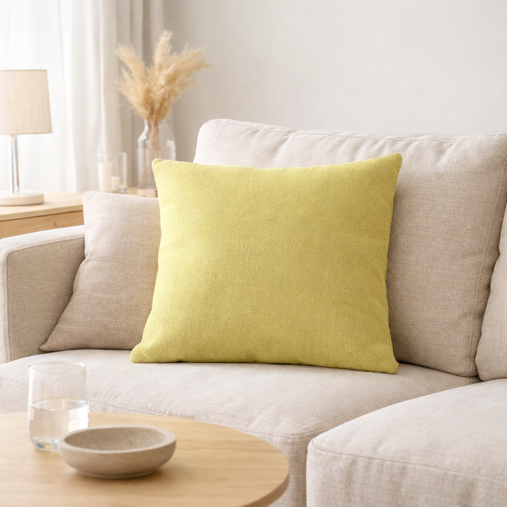 J-Line coussin Leaves - coton - citron vert/vert en situation