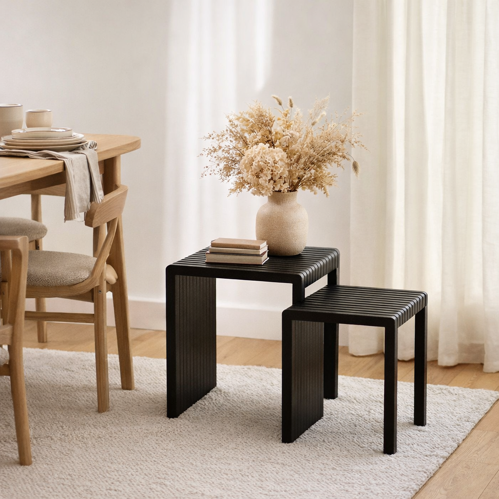 Table d'appoint J-Line Cube - bois - noir - lot de 2 en situation