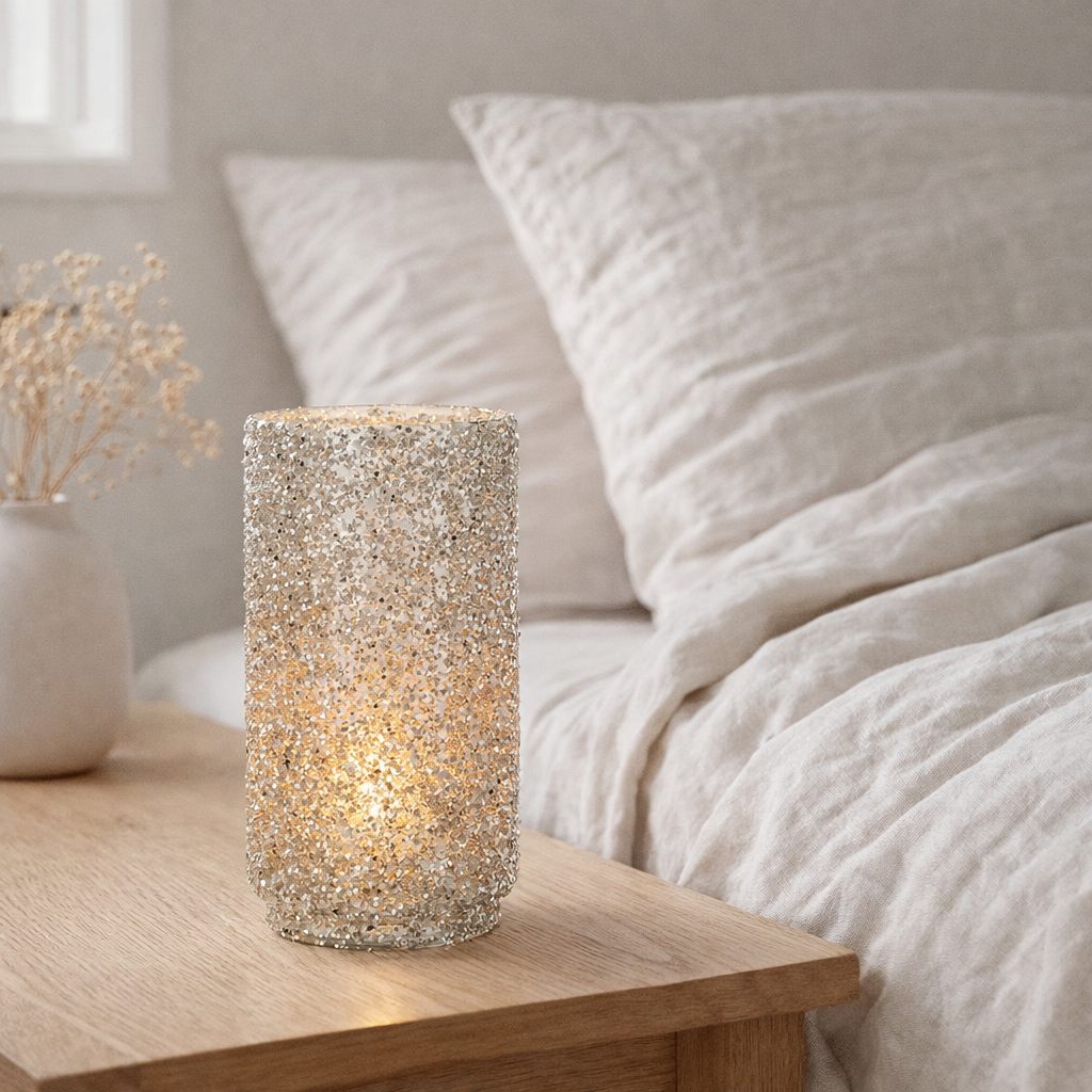 Lanterne J-Line Glitter - verre - argent - grande en situation