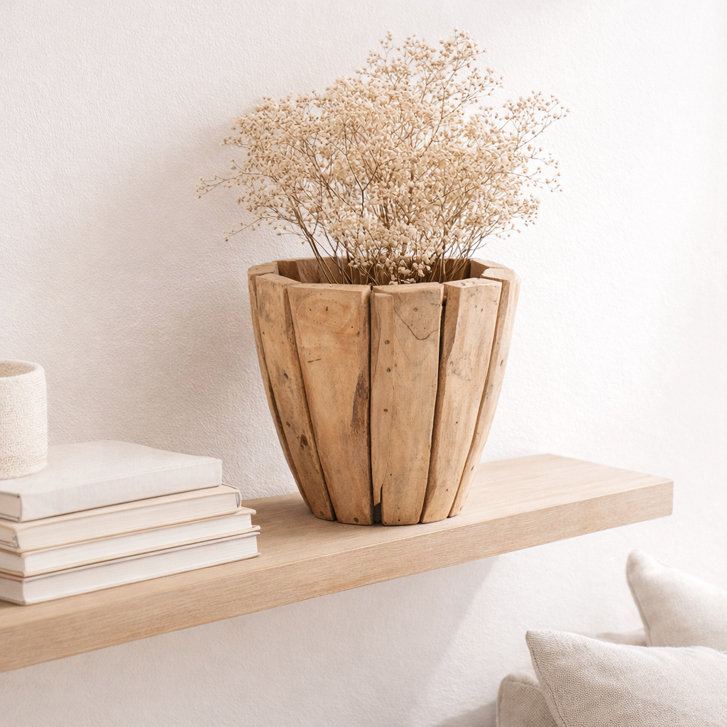 J -Liline Flowerpot Jack Teak - Wood - Natural - Small - Ø 30 cm en situation