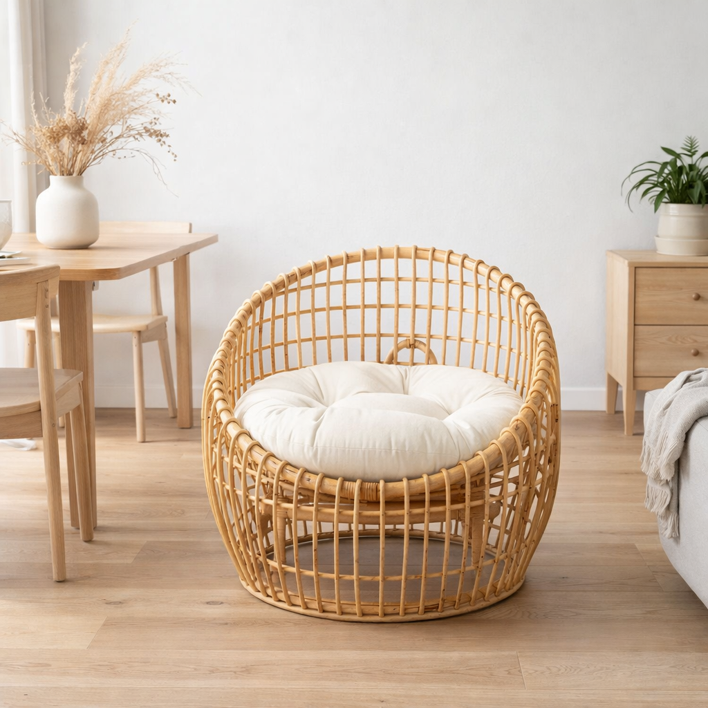 J-Line chaise Lise + coussin 1 personne - rotin/textile - naturel/blanc en situation