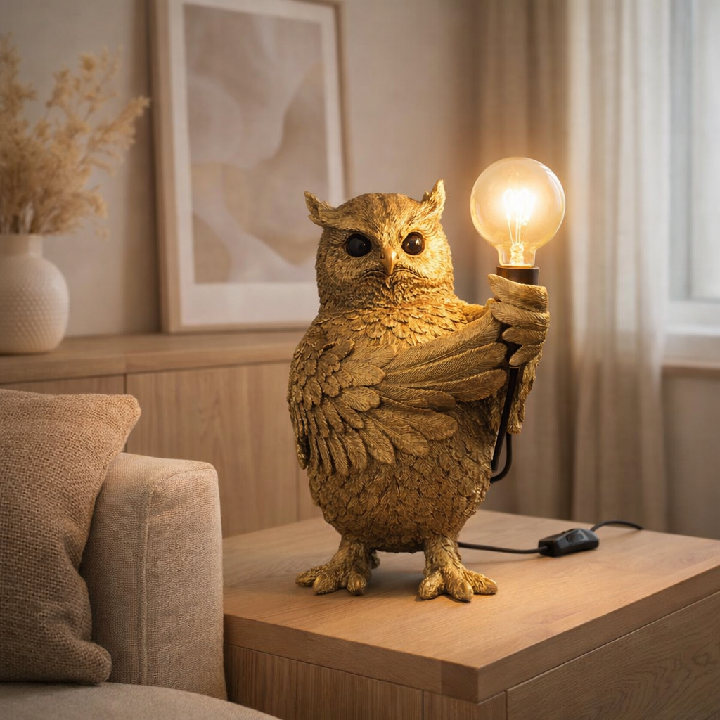 Lampe de table J-Line Owl - polyrésine - or en situation