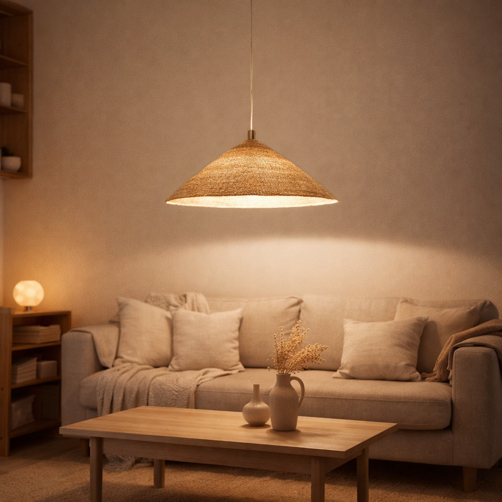 J-Line Lampe suspendue Hat Moonj - jute - naturel clair - petit en situation