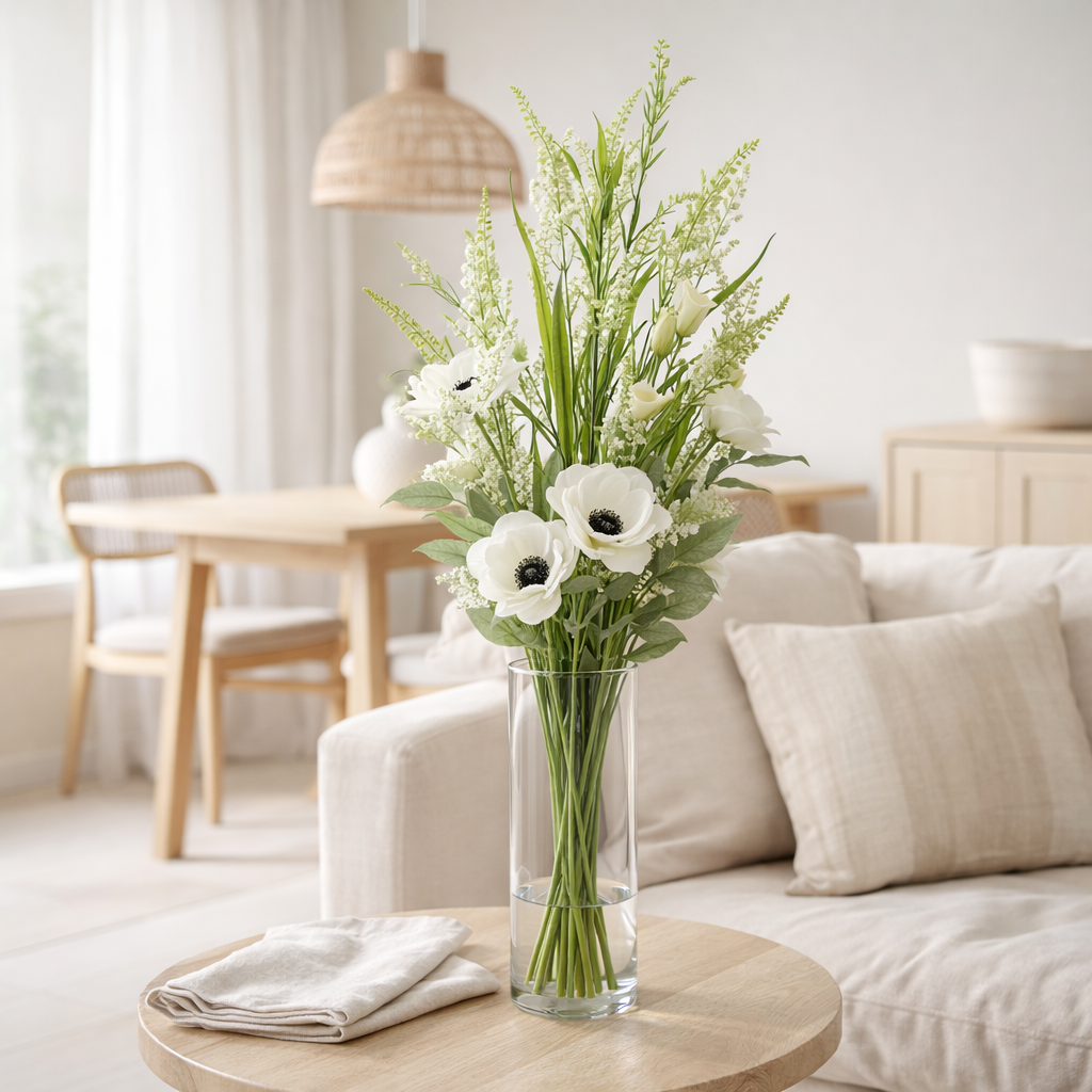 Bouquet de fleurs J-Line - plastique - blanc en situation
