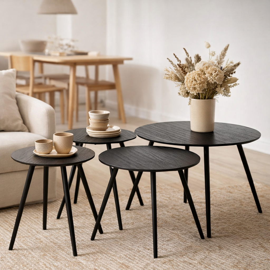 Table J-Line Ronde - bois - noir - lot de 4 en situation