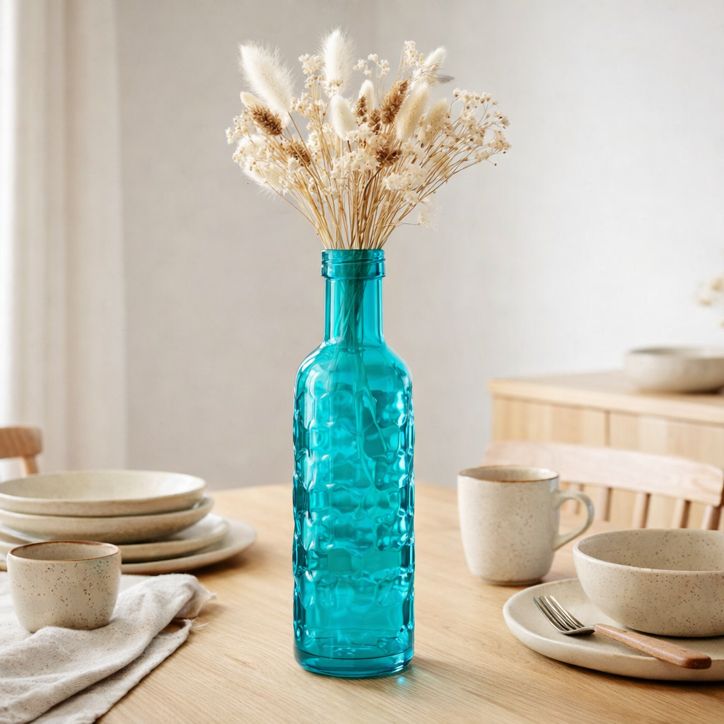 Bouteille J-Line martelée dans un coffret cadeau - plastique - bleu en situation