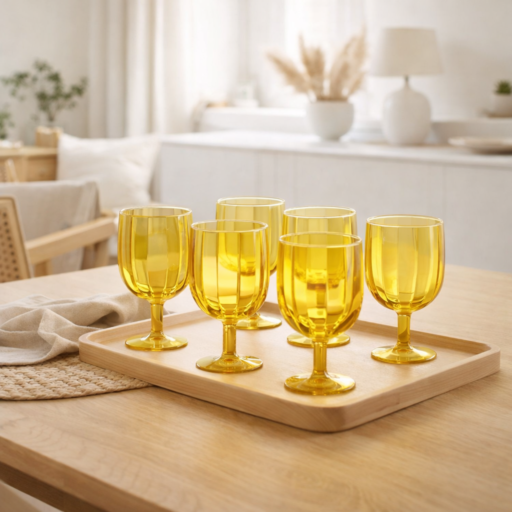 Verre à vin J-line - plastique - jaune - 6 pièces en situation
