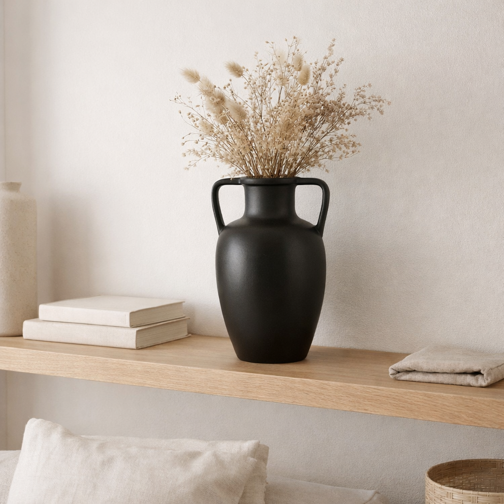 J -line Vase 2 Arms Terracotta - Ceramics - Black - Small - 48 cm de haut en situation