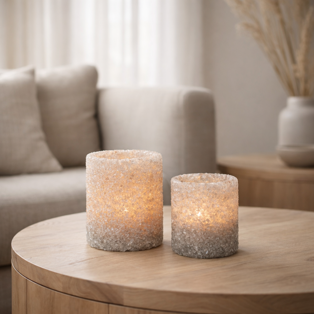 Photophore J-Line Stone - gris - blanc - lot de 2 en situation