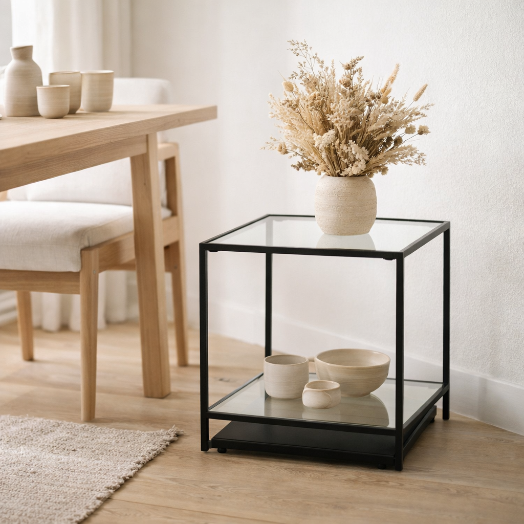 Table basse J-Line - fer/verre - noir - S en situation