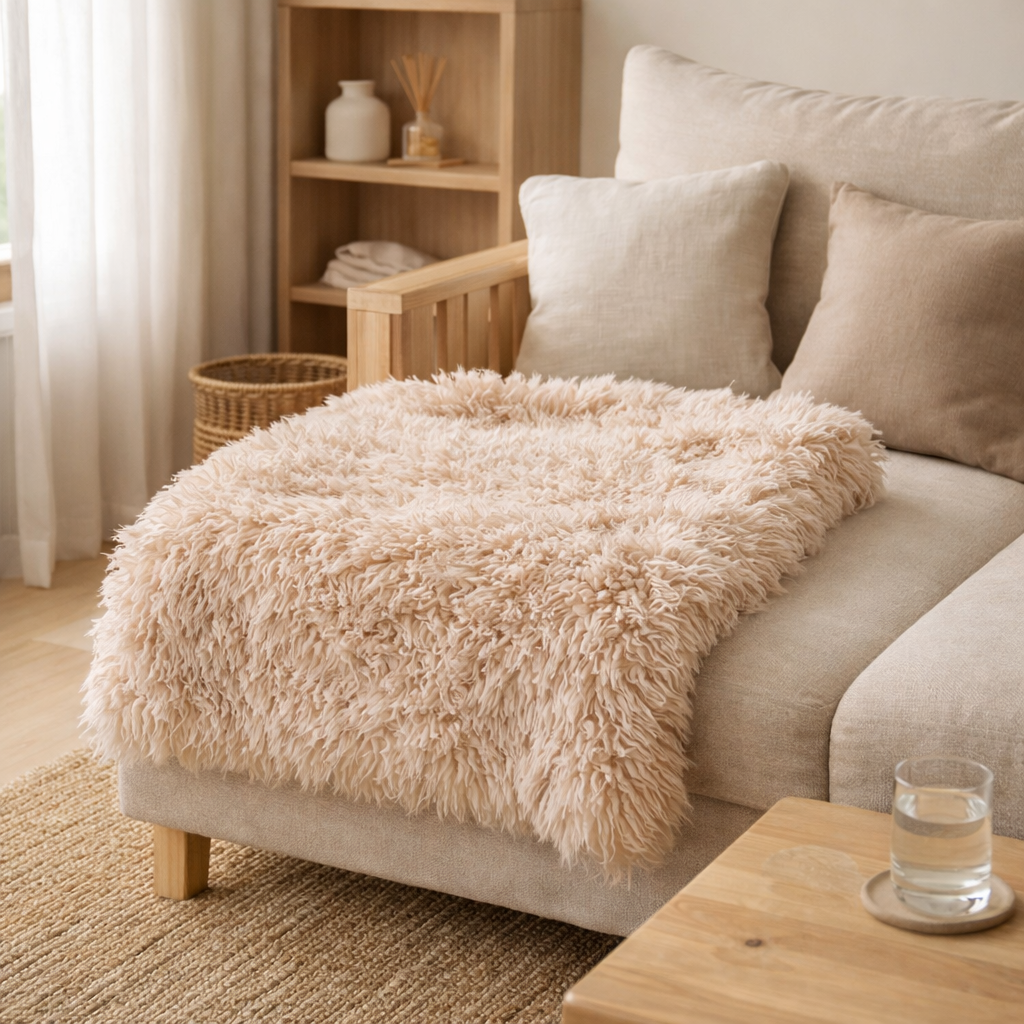 Couverture J-Line Moutie - polyester - beige en situation