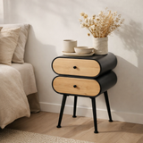 Armoire de chevet J-Line - bois de pin - noir/beige clair en situation