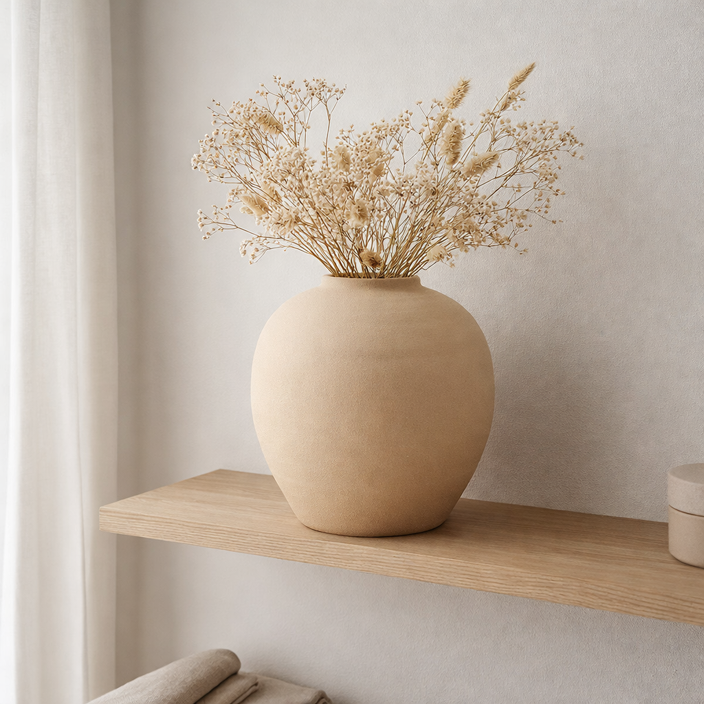 Vase J-Line Cassia Round - céramique - beige - grand - Ø 37 cm en situation
