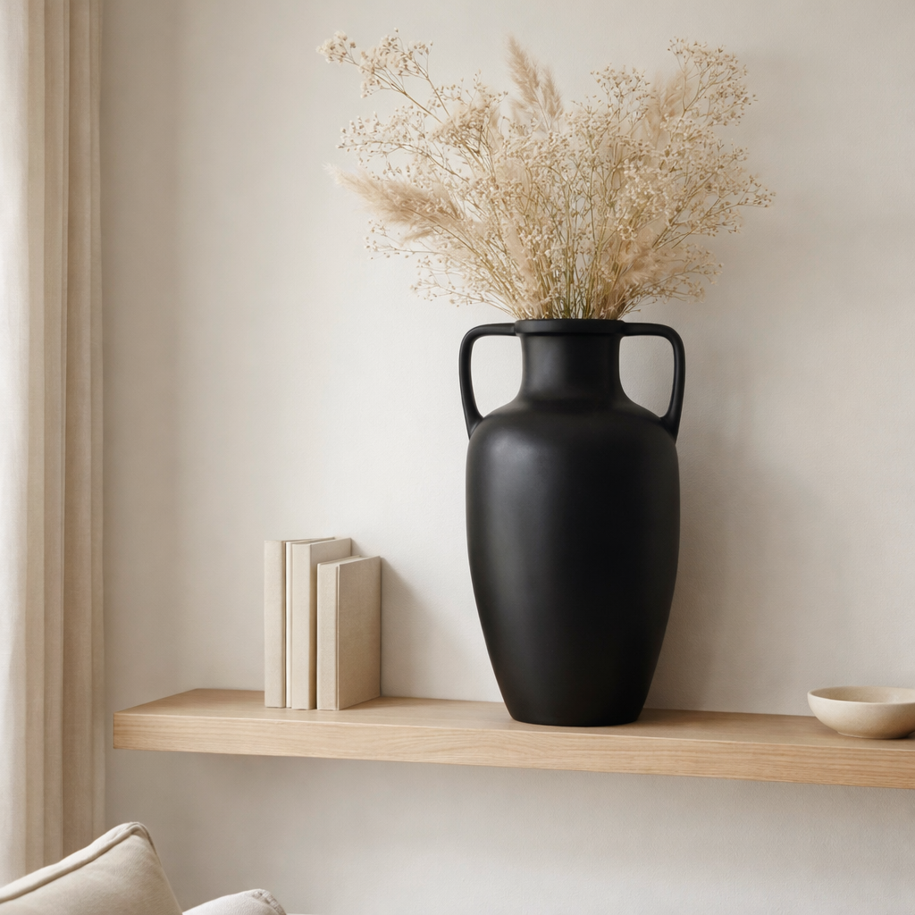 J -line Vase 2 Armen Terracotta - Ceramics - Black - Large - 66 cm de haut en situation