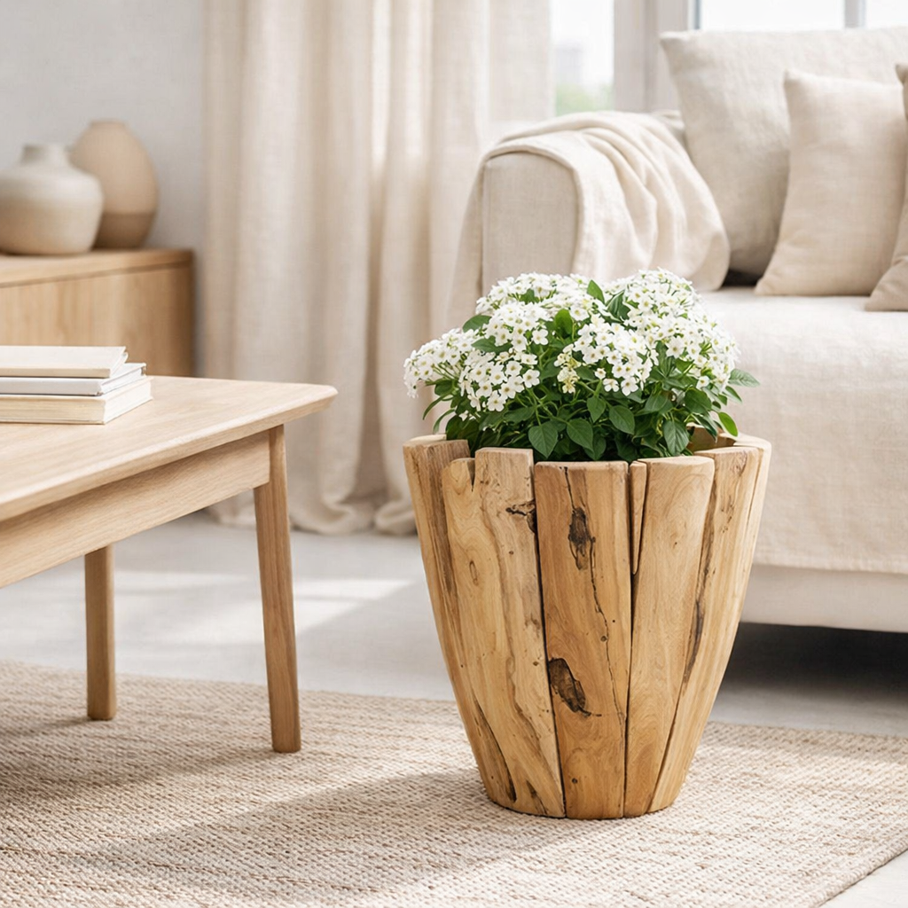 J -Liline Flowerpot Jack teck - Wood - Natural - Medium - Ø 35 cm en situation