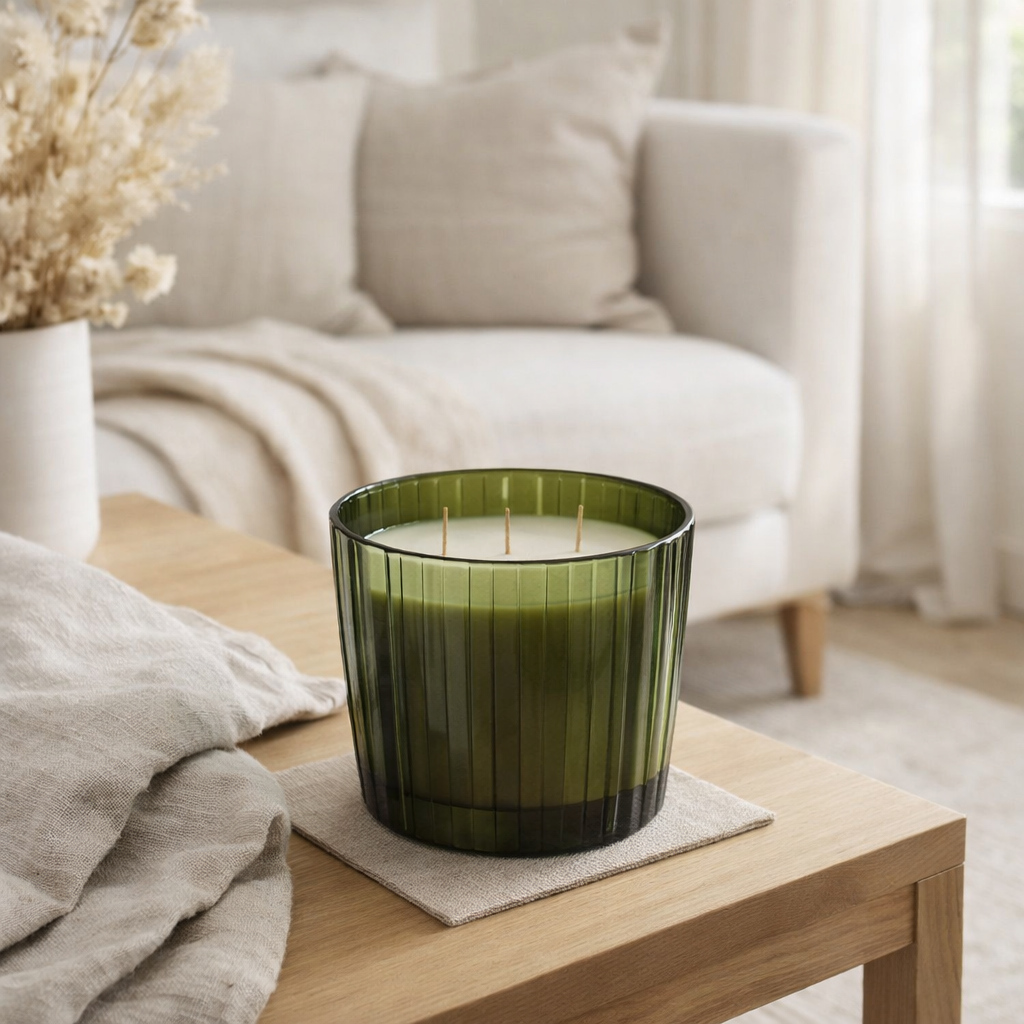 Bougie parfumée J-Line Noa - Herbal Serenity - verre - vert - grande - 60U en situation