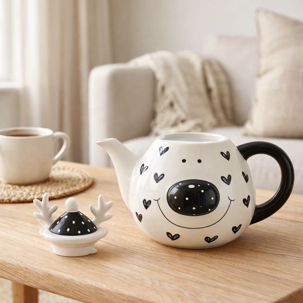 Théière J-Line Hert Dolomite - porcelaine - blanc/noir en situation