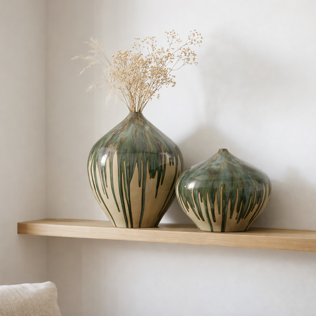 J -line Vase High Paint - Céramique - Natural / Green - 45 cm de haut en situation