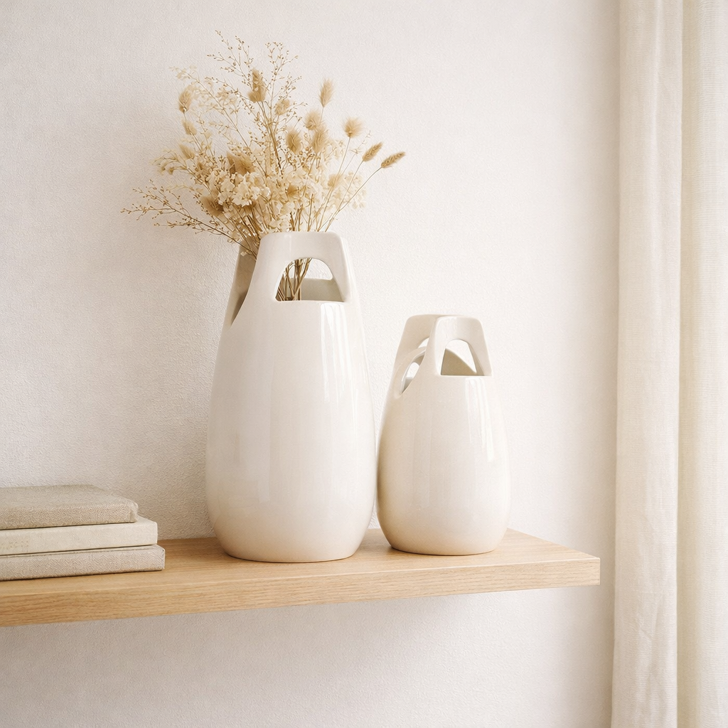 Poignée de vase J -line - Céramique - Blanc - Large - 40 cm de haut en situation
