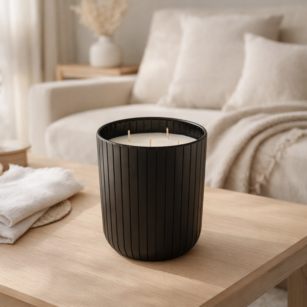 Bougie parfumée J-Line Noa - Spicy Twilight - verre - noir - grande - 60U en situation
