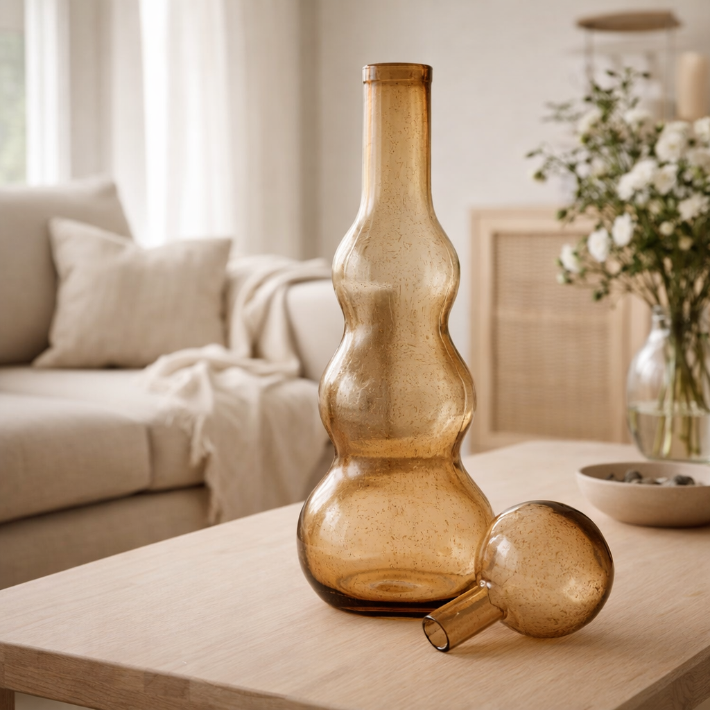 Flacon déco J-Line + bouchon Carol - verre - caramel - grand en situation