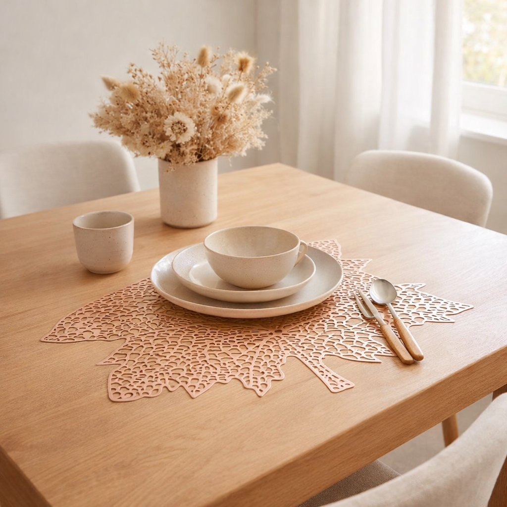 Set de table J-Line Feuille - plastique - rose en situation