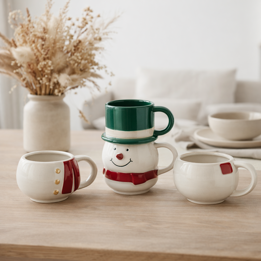 J-Line mug 4 parties Bonhomme de neige - grès - mix en situation
