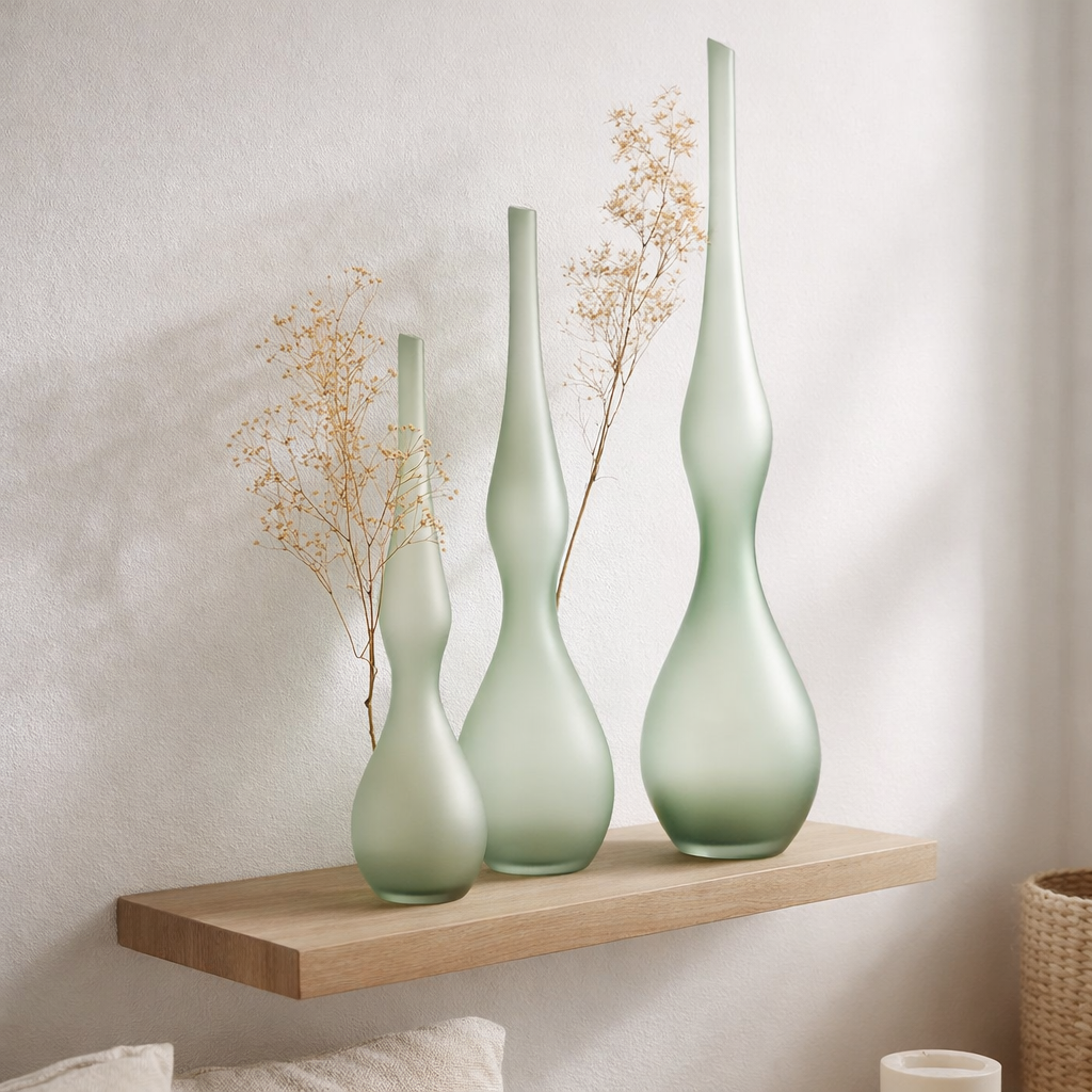 J-Line Lot de 3 Vases Adria Flûte Courbe Verre Vert Menthe en situation
