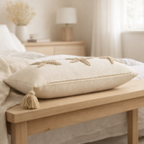 J-Line coussin Étoile de mer + Pompons - coton - crème/beige en situation