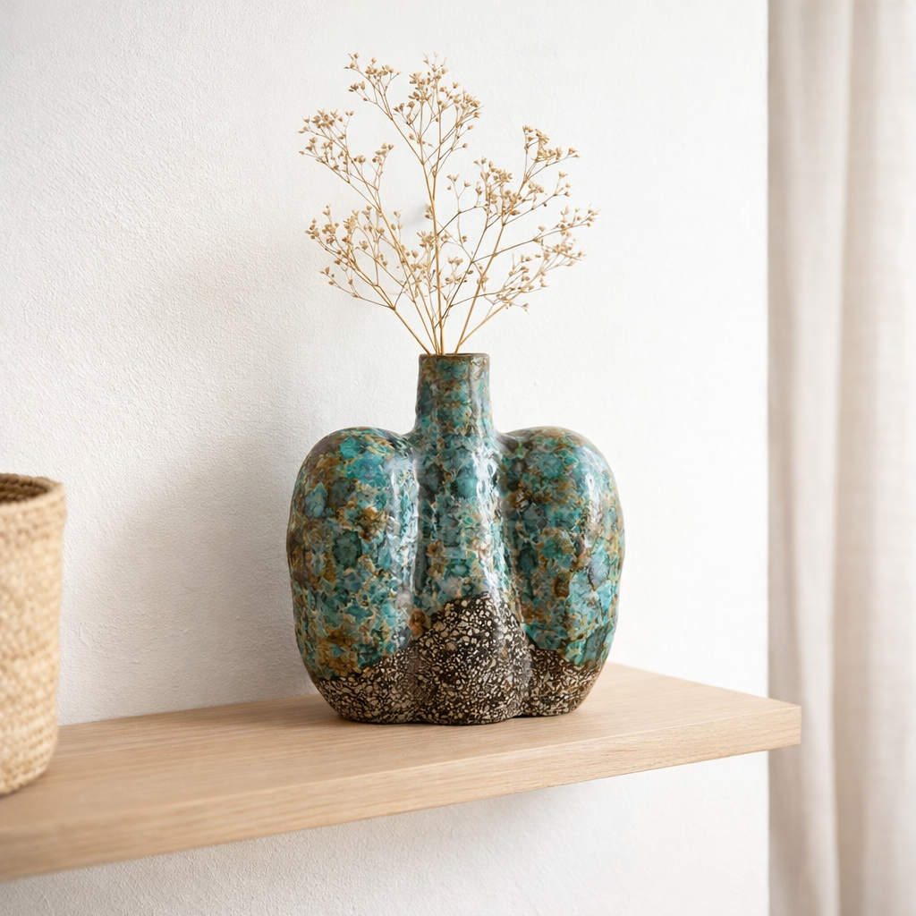 J -line Vase Naga - Céramique - Azure / Brown - Moyen - Ø 18 cm en situation