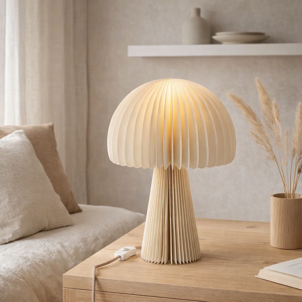 J-Line abat-jour Mushroom Pliable - papier - blanc cassé en situation